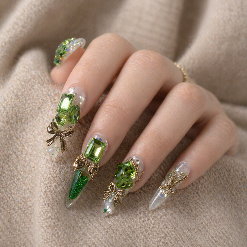 Emerald Bloom Luxury Nails