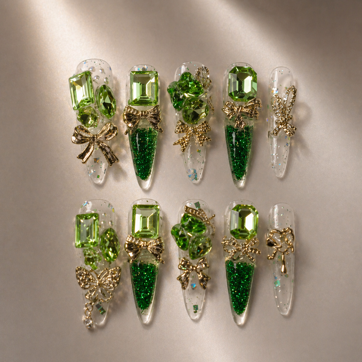 Emerald Bloom Luxury Nails