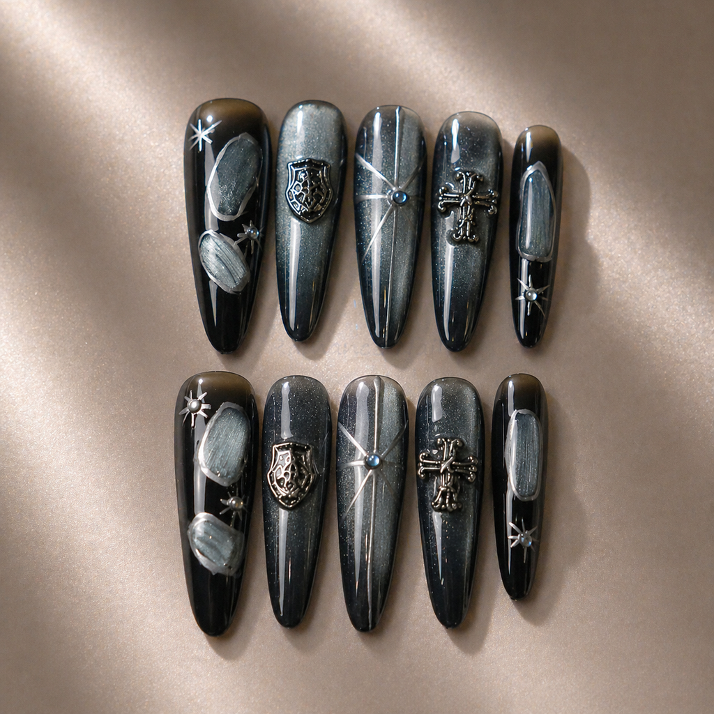 Midnight Chrome Cat Eye Nails