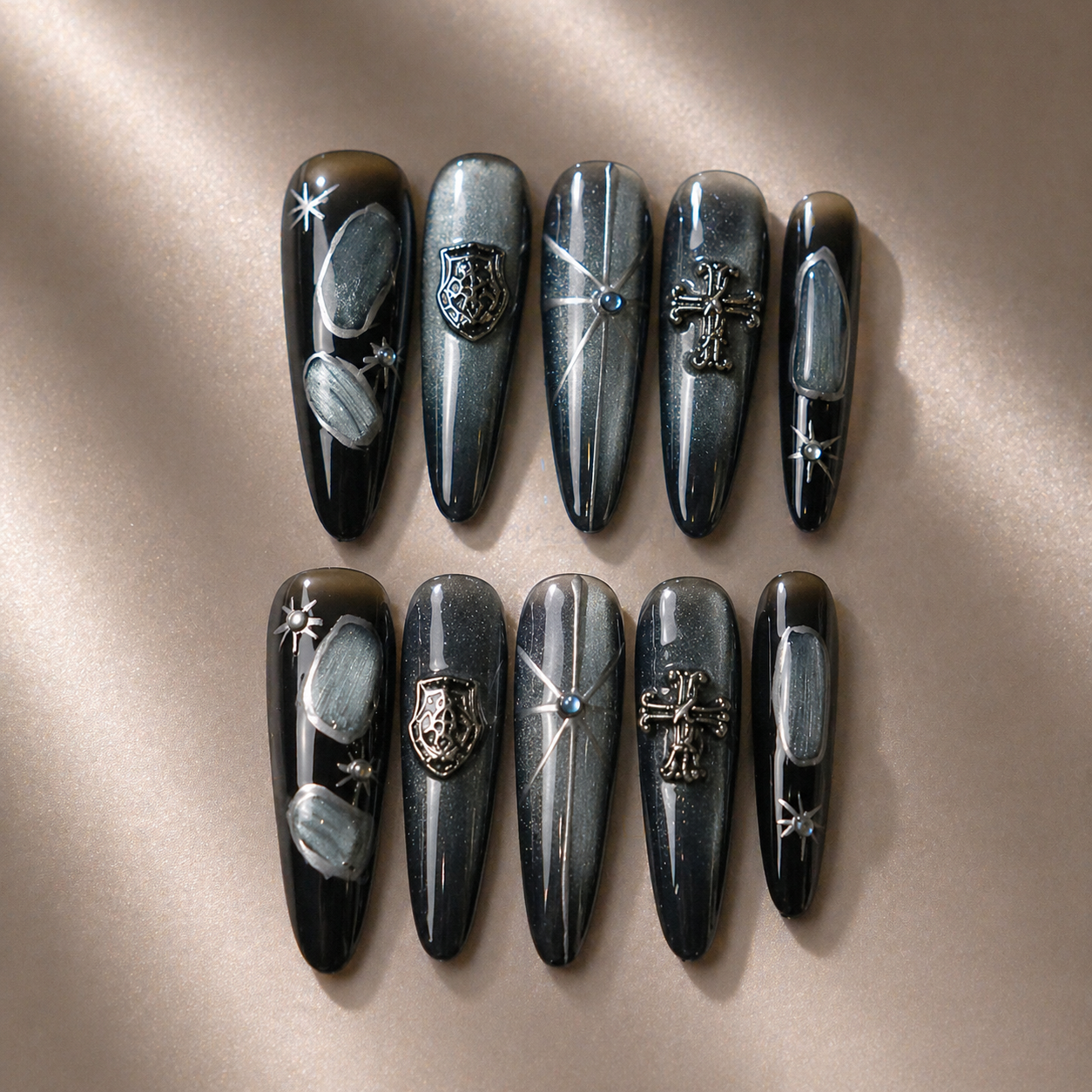 Midnight Chrome Cat Eye Nails