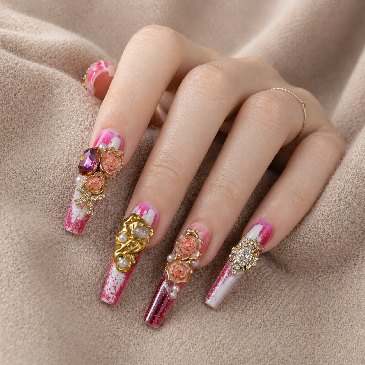 Rose Gold Blossom Nails