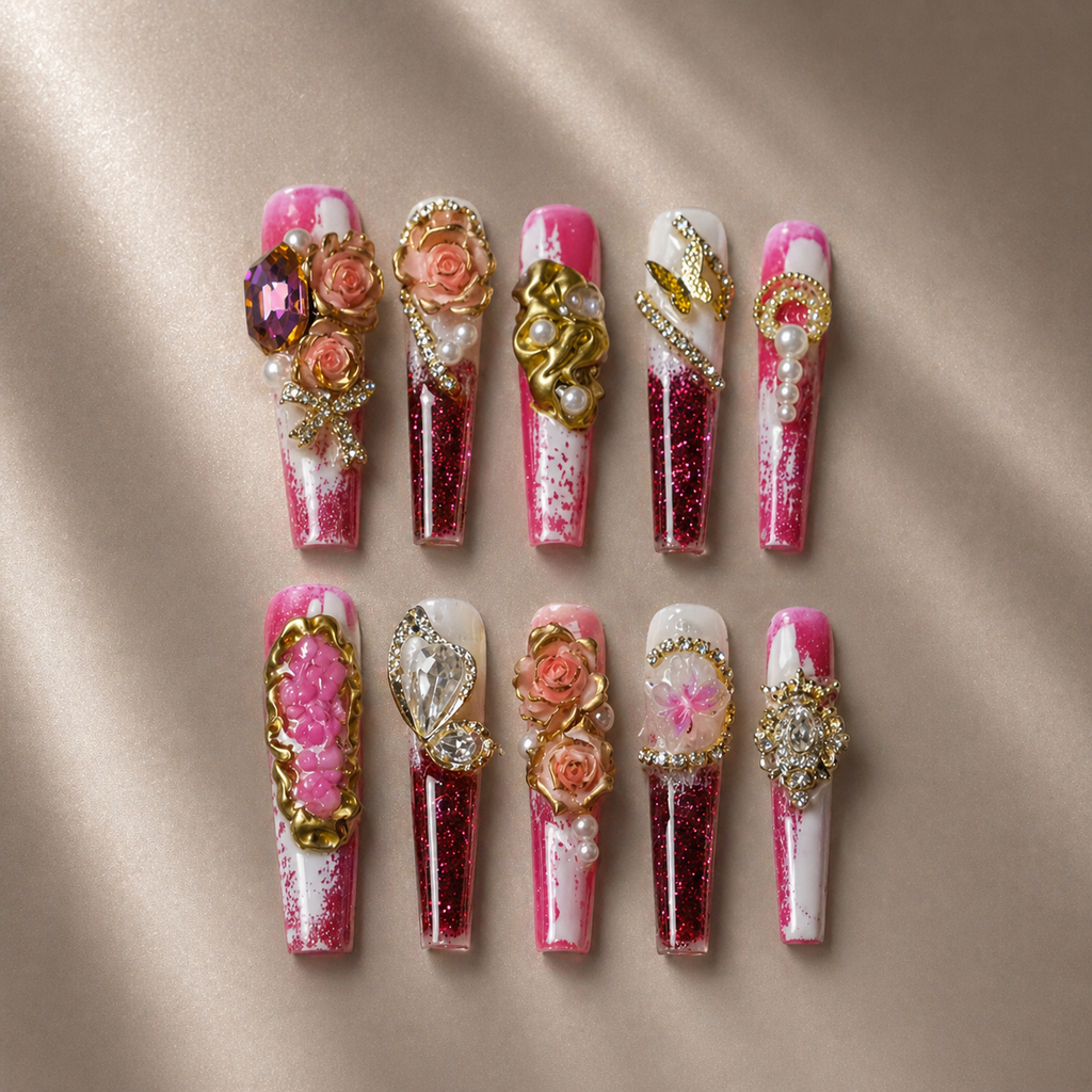 Rose Gold Blossom Nails