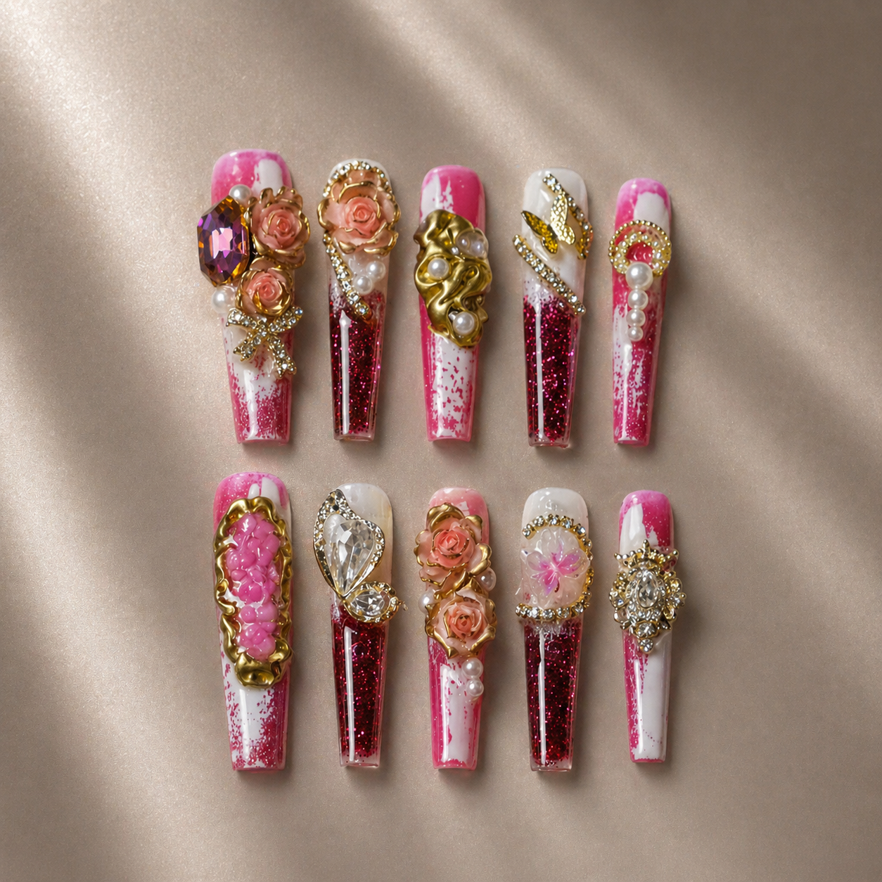 Rose Gold Blossom Nails