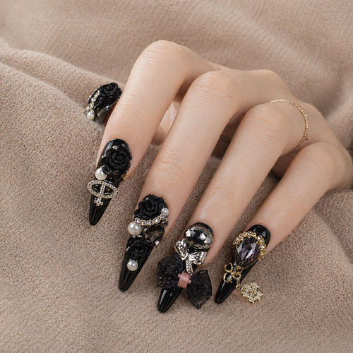 Black Royal Crystal Nails