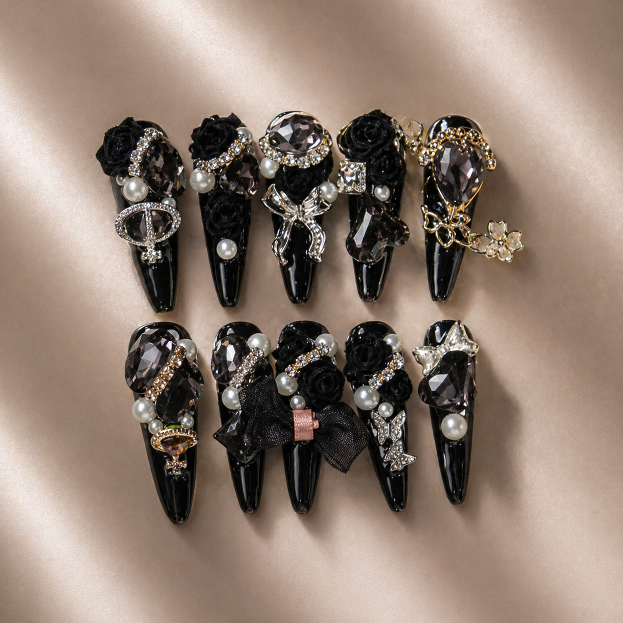 Black Royal Crystal Nails