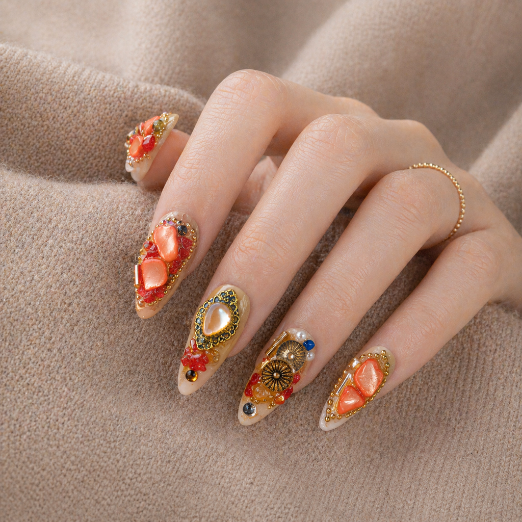 Sunset Glow Crystal Nails