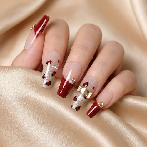 Cherry French Heart Nails