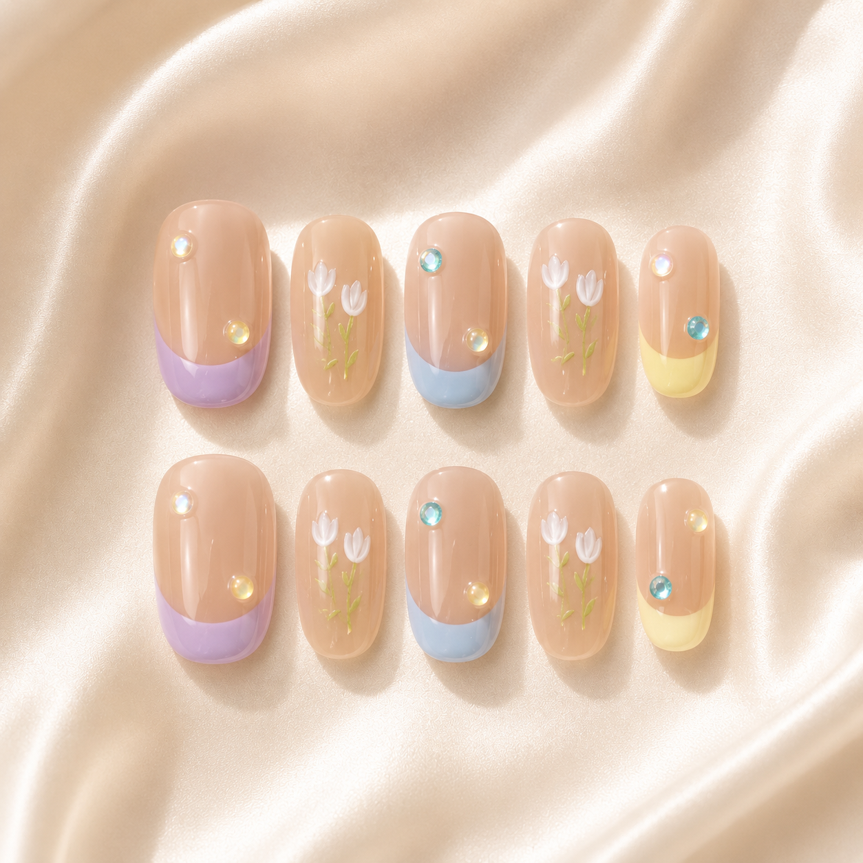Nude Floral Minimal Nails