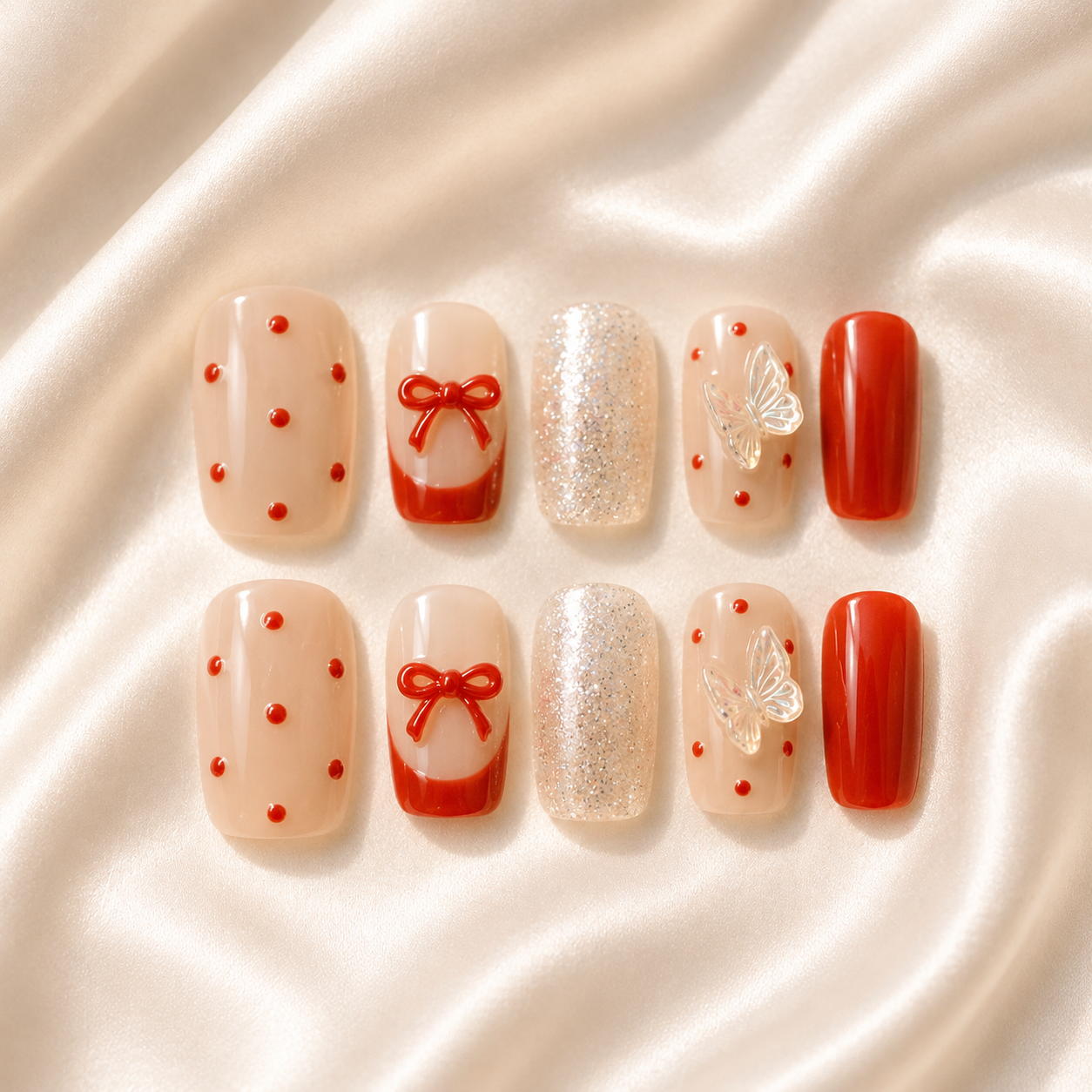 Red French Glitter Nails