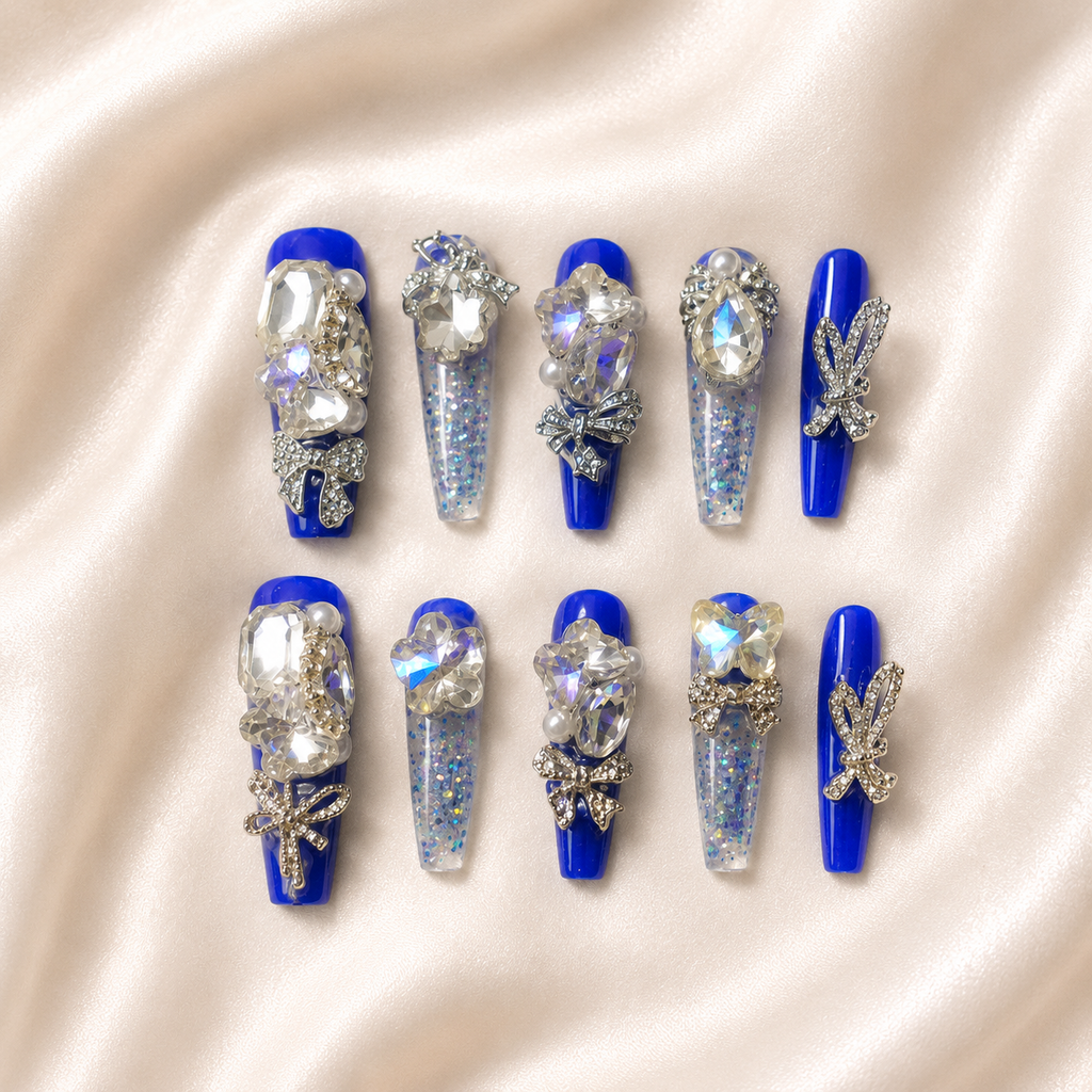 Icy Blue Diamond Nails
