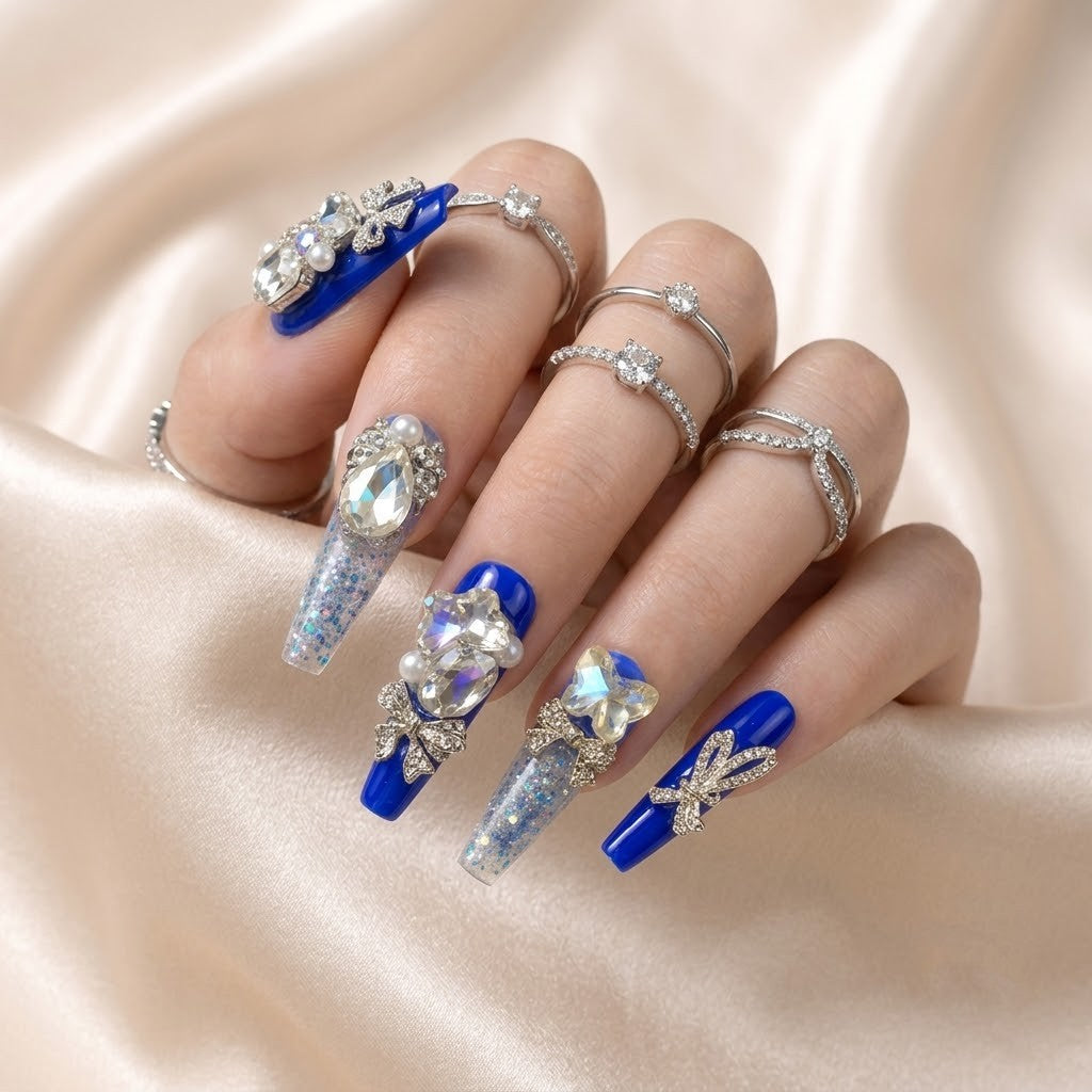 Icy Blue Diamond Nails