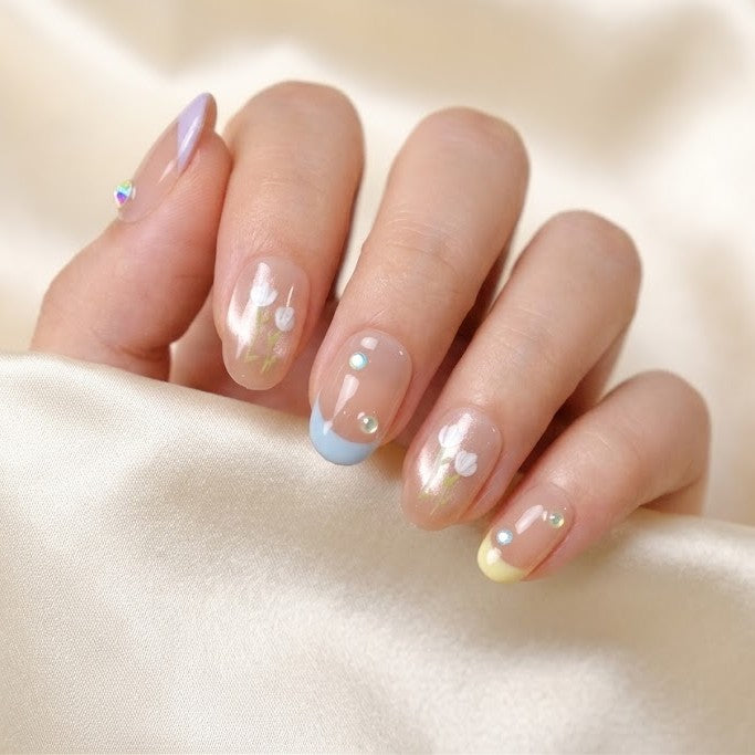 Nude Floral Minimal Nails